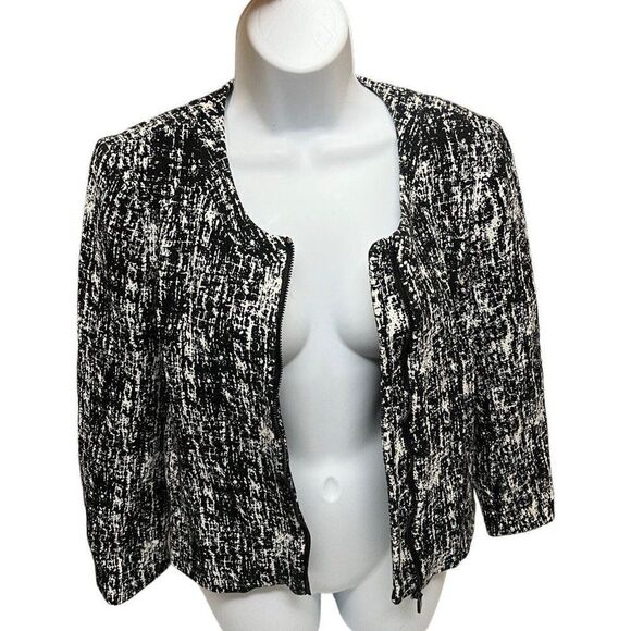 Vince Camuto‎ Women's M Blazer Jacket Black White Zip Abstract Speckled Textured - Picture 4 of 13